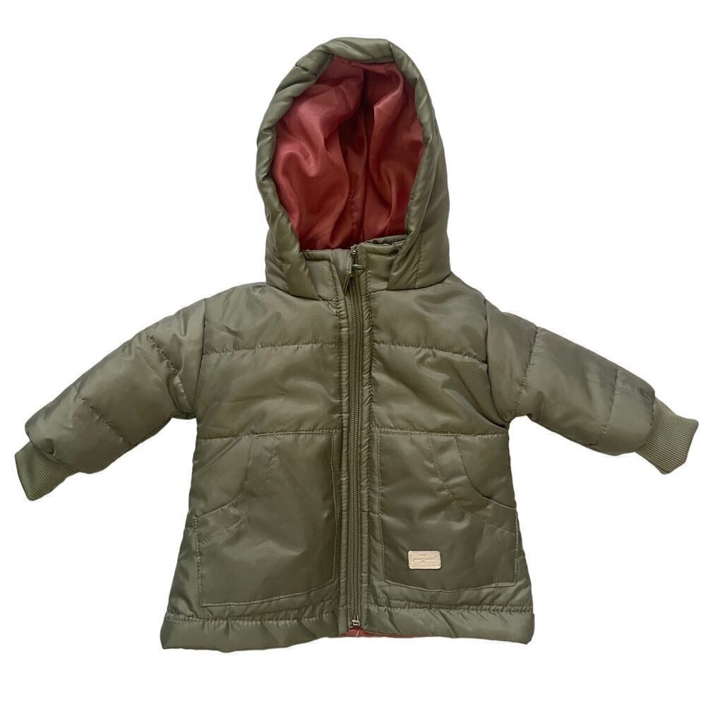 7 For All Mankind Olive Green Zip Up Hooded Puffer Jacket โข Size 12M ๐ฃ